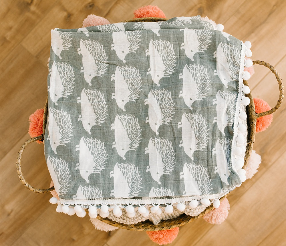 grey mr. hedgehog swaddle