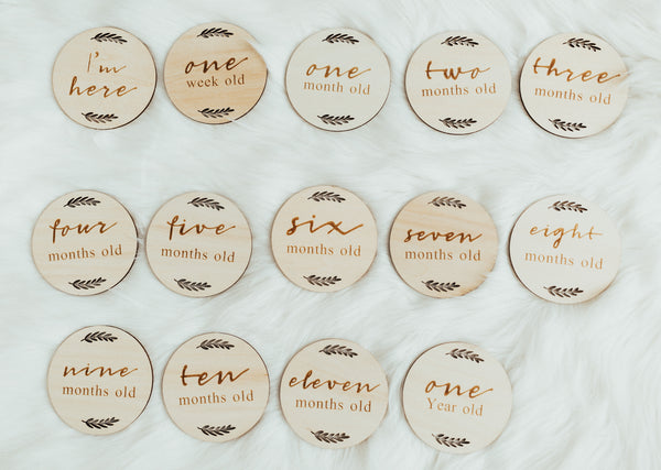 Wood Baby Milestone Cards Disc Baby Photo Props Wooden